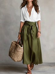 Cotton Two-Piece Set – Shirt & Skirt Cold Wash Day Out