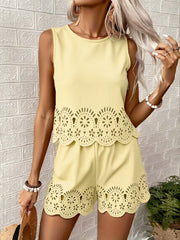 Hollow-Out Two-Piece Set – Polyester Spandex Cold Wash Casual