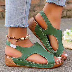 Women's Peep-Toe Wedge Sandals – Elastic Strap 2.5" Heel