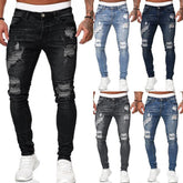 Men's Ripped Skinny Jeans – Vintage Wash Mid-Rise Streetwear