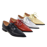 Low-Heel Lace-Up Shoes – Pointed Toe 1.5" Synthetic Leather