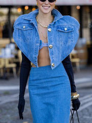 Denim Jacket & High-Waist Skirt Set – Cotton Spandex Cold Wash