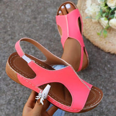 Women's Peep-Toe Wedge Sandals – Elastic Strap 2.5" Heel