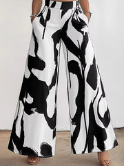 Black & White Wide-Leg Pants – Rayon Spandex Cold Wash Casual