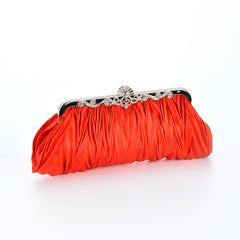 Ruby Red Pleated Clutch – Satin Bridesmaid Chain Strap Bag