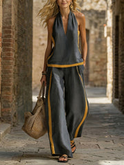 Women's Wide-Leg Co-Ord Set – 55% Linen 45% Cotton High-Rise