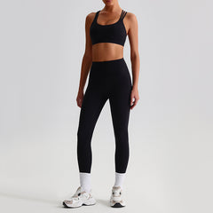 High-Waist Sports Set for Women – Tight-Back Crop Top & Sculpting Leggings