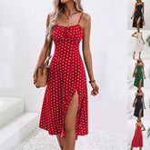 Polka Dot Midi Dress – Rayon Blend 10" Side Slit Modest Length