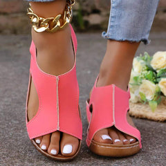 Women's Peep-Toe Wedge Sandals – Elastic Strap 2.5" Heel