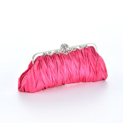 Ruby Red Pleated Clutch – Satin Bridesmaid Chain Strap Bag
