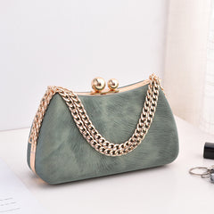 Chain-Strap Evening Clutch – Synthetic Leather Detachable Chain