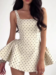 Polka Dot Strapless Mini Dress – Cinched Waist Polyester Spande