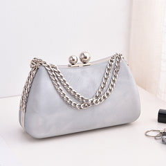 Chain-Strap Evening Clutch – Synthetic Leather Detachable Chain