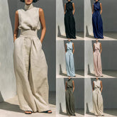 Women's Co-Ord Set – Mandarin Collar 60% Linen Relaxed Straight Leg