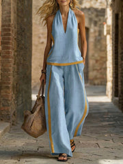 Women's Wide-Leg Co-Ord Set – 55% Linen 45% Cotton High-Rise