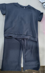 Short-Sleeve Top & Wide-Leg Pants Set – Polyester Spandex Cold Wash