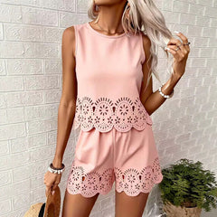 Hollow-Out Two-Piece Set – Polyester Spandex Cold Wash Casual