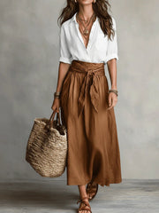 Cotton Two-Piece Set – Shirt & Skirt Cold Wash Day Out