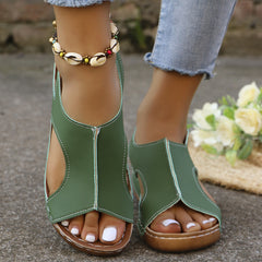 Women's Peep-Toe Wedge Sandals – Elastic Strap 2.5" Heel