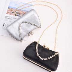 Chain-Strap Evening Clutch – Synthetic Leather Detachable Chain