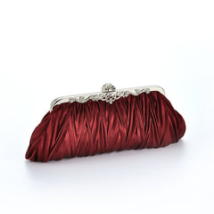 Ruby Red Pleated Clutch – Satin Bridesmaid Chain Strap Bag