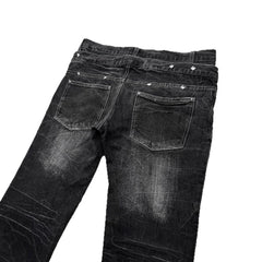 Y2K Washed Denim Flared Pants – Gothic Vintage Double Belt Unisex Trousers