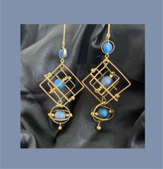 Geometric Blue Glass Earrings – Hypoallergenic Alloy Everyday Wear