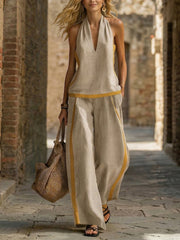 Women's Wide-Leg Co-Ord Set – 55% Linen 45% Cotton High-Rise
