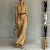 Asymmetrical Hem Shirt Dress – Belted Linen Office Workwear