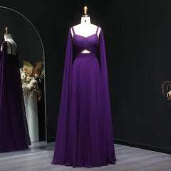 Fuchsia Chiffon Evening Dress with Cape Sleeves – Elegant Yellow Accent Arabic Formal Gown