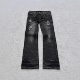 Y2K Washed Denim Flared Pants – Gothic Vintage Double Belt Unisex Trousers