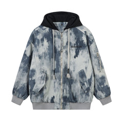 Retro Tie-Dye Hooded Jacket for Women & Men – Thick Padded Cotton Quilted Coat |