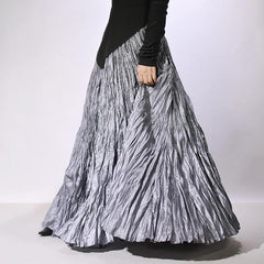 Pleated Maxi Skirt High Waist Wide Hem – A-Line Spring Streetwear