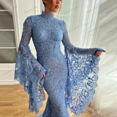 Glamorous Bohemia Lace Evening Dress – Tiered Full Flare Sleeve Prom Gown