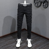 Black Skinny Fit Men's Jeans – High Street Stretch Denim with Ripped Details