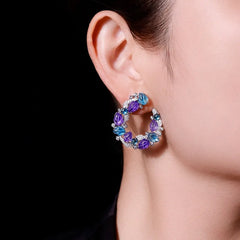 Sterling Silver CZ Jewelry Set – Purple Blue Leaf Design 3-Piece