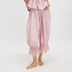 Y2K Loose Fit Bloomers for Women – Floral Lace Patchwork Calf-Length Lantern Pants |