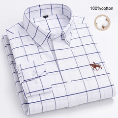 Large Size Men's Oxford Shirt – 100% Pure Cotton Long Sleeve Business Casual Shirt