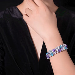 Sterling Silver CZ Jewelry Set – Purple Blue Leaf Design 3-Piece