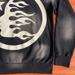 HS Washed Casual Hoodie – Heavy Diamond Graphic Print Unisex Sweatshirt