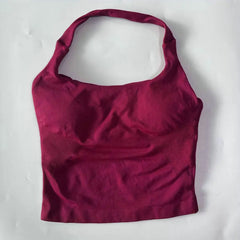 Seamless Halter Gym Top for Women – Backless Longline Strappy Yoga Tank