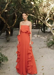 Strapless Pleated Chiffon Gown – Maxi Length Formal Wedding Guest