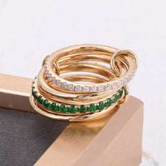 18K Solid Gold Stacking Rings – Lab-Grown Diamond & Tsavorite Gemstone Bands |