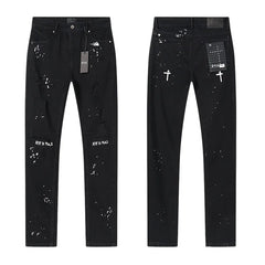 RTA Men's Slim Fit Graffiti Print Skinny Jeans – Destroyed Hole Detail Long Denim Pants