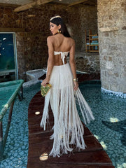 Strapless Fringe Hollow Out Dress Women - Backless Off Shoulder Bodycon