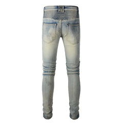 High Street Men's Retro Washed Biker Jeans – Slim Fit