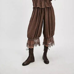 Y2K Loose Fit Bloomers for Women – Floral Lace Patchwork Calf-Length Lantern Pants |