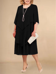 Plus Size Elegant Chiffon Midi Dress – Flowy Irregular Layered Hem, O-Neck Summer Dress
