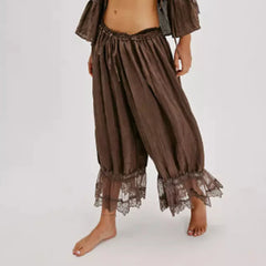 Y2K Loose Fit Bloomers for Women – Floral Lace Patchwork Calf-Length Lantern Pants |