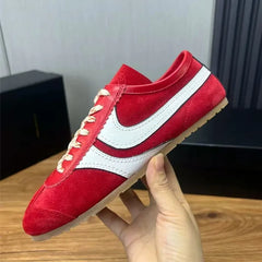 Genuine Leather & Faux Suede Lace-Up Sneakers for Women